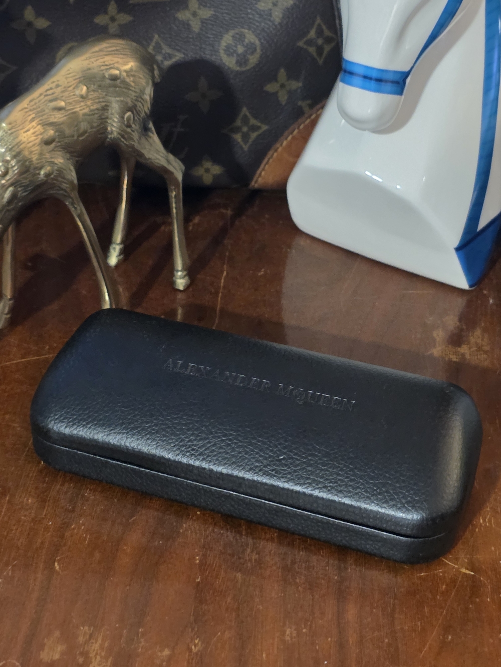 Alexander McQueen Black Leather Eyewear Case with Embossed Logo